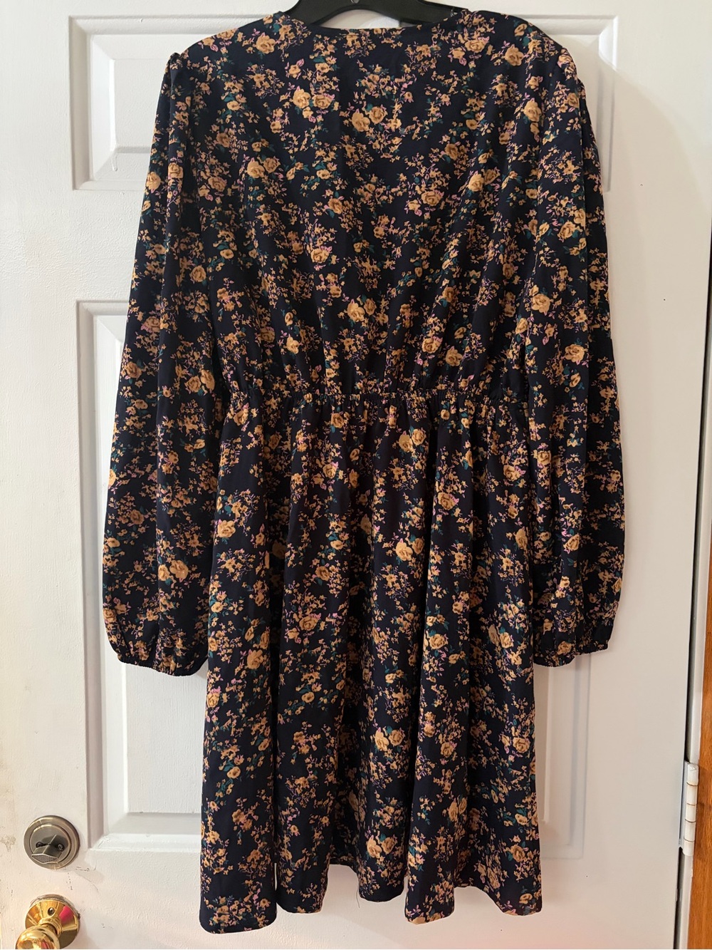 Cupshe navy floral long sleeve v-neck boho fit and flare dress size large NWT - Picture 12 of 14